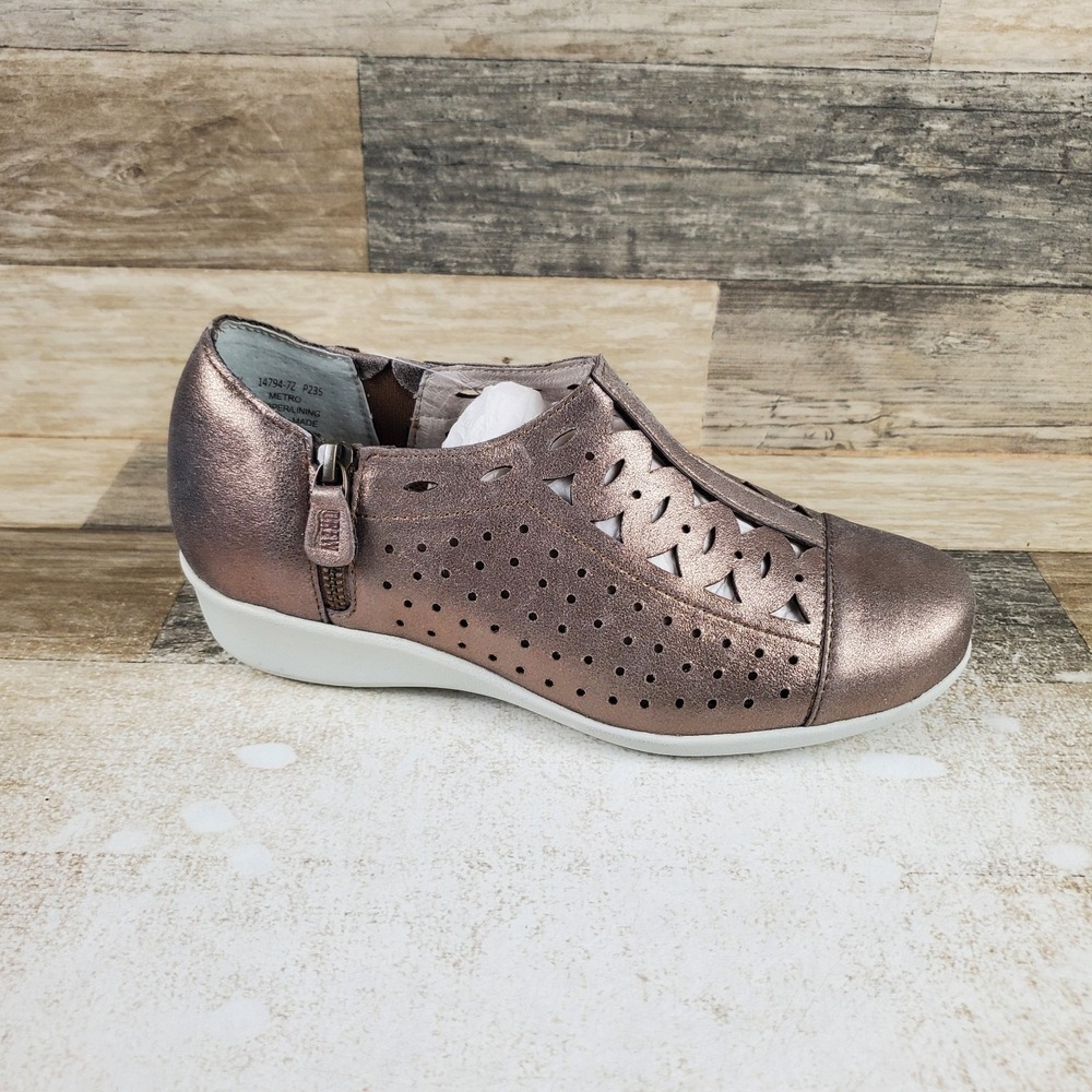 Drew Metro Womens Shoes Sz 8 WW Dusty Taupe Leather Side Zipper Round Toe